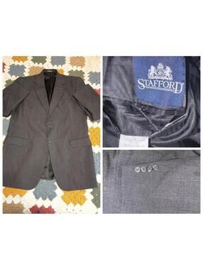 Stafford 100% WOOL $120 Men's Size 42 Long Gray Wool Blazer Suit Jacket Size 42